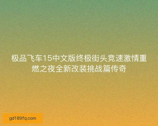 极品飞车15中文版终极街头竞速激情重燃之夜全新改装挑战篇传奇